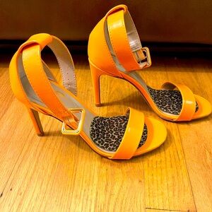 Mix No 6 Shoes Womens Orange Patent Leather Sandals Open Toe Heels US Size 6